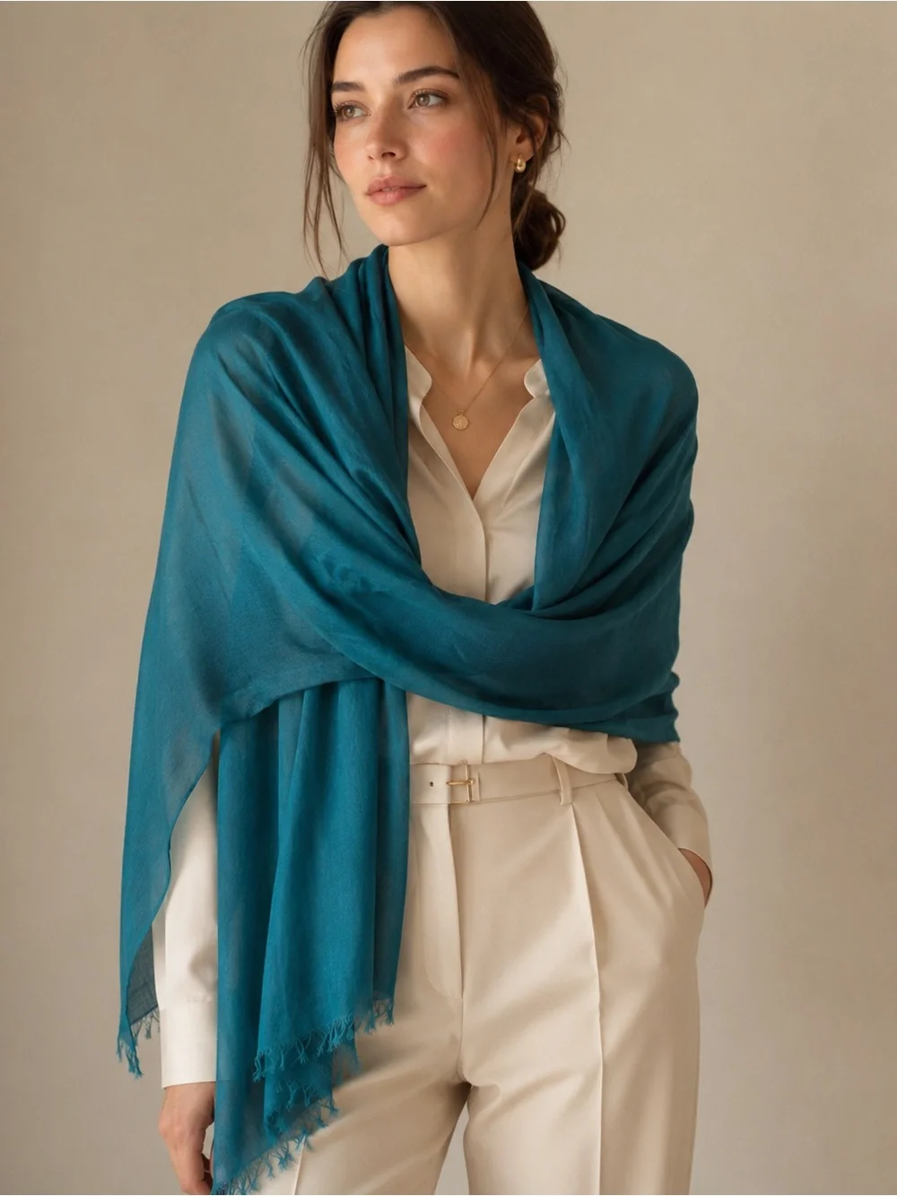 Teal Jewel Tone 30% Silk 70% Modal Oversized Sheer Scarf Wrap 38x75 SOFT Luxury